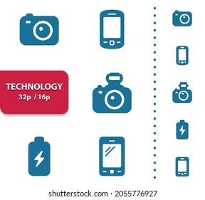 Technik, Elektronik, Gadgets, Gerätesymbole. Professionelle, Pixel perfekte Symbole, EPS10-Format, optimiert für 32 p und 16 p