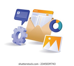 Technology email marketing analysis flat and isometric illustration