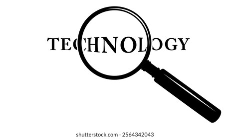 Technology emblem,Technology under a magnifying glass, black isolated silhouette