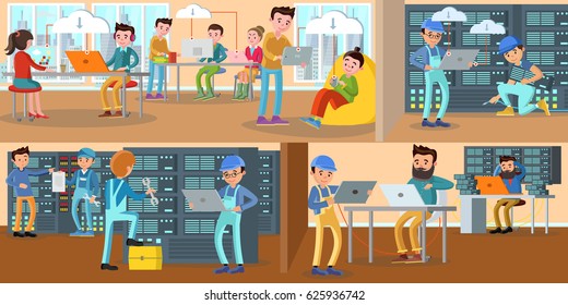 Technology engineer service horizontal banners with cloud storage checking server repairing and data exchange vector illustration - Powered by Shutterstock - Get 15% off with code: PIKWIZARD15