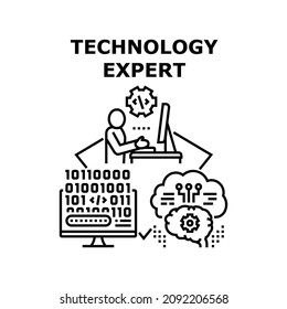 Datos de expertos en tecnología. Empresarios. Sistema de análisis. Cabecera de base de datos. Isea de conocimiento concepto de vector ilustración negra