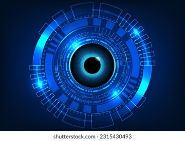 Technology eye with technology circle The concept of searching for information through the internet network Finds information at any time to use in solving problems. Vector eyes surrounded by neon lig