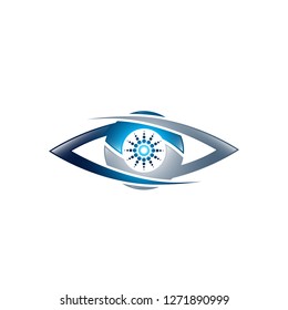 Technology eye orbit web rings logo design.
