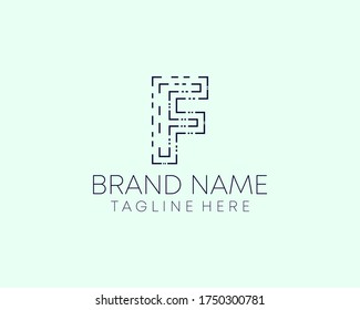 technology f line logo design vector illustration 