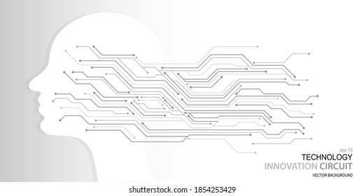 Technology face circuit diagram background, Human head outline with Circuit Lines, Abstract Artificial intelligence. Creative Brain, Mind Concept, Technology web background. vector background