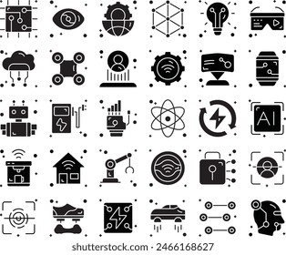 Technology fill icon set design vector illustration stock