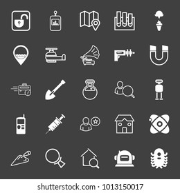 Technology filled and outline vector icon set on black background