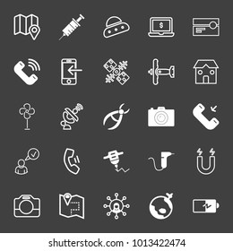 Technology filled and outline vector icon set on black background