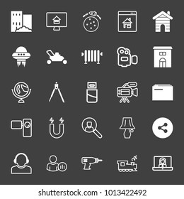 Technology filled and outline vector icon set on black background