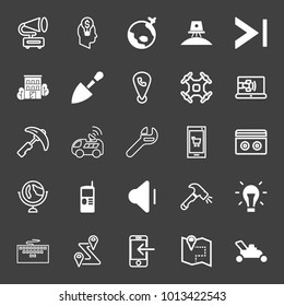 Technology filled and outline vector icon set on black background