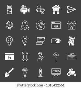 Technology filled and outline vector icon set on black background