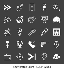 Technology filled and outline vector icon set on black background