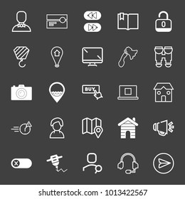 Technology filled and outline vector icon set on black background