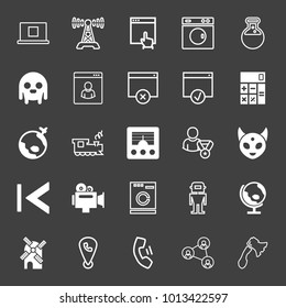 Technology filled and outline vector icon set on black background