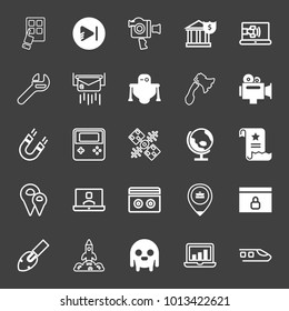 Technology filled and outline vector icon set on black background