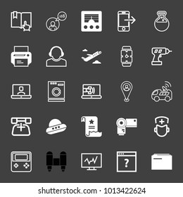 Technology filled and outline vector icon set on black background