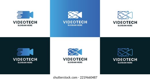 tecnología para el diseño del logotipo de película. icono de vídeo de cámara combinado con el concepto de tecnología