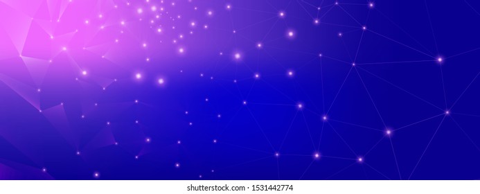 Technology Finance. Big Data Illustration. Pink Polygonal Wallpaper. Violet Geometric Texture. Technology Network. Blue Big Data Background. Purple Triangular Abstract. Dark Technology Graphic.