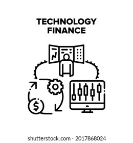 Concepto de icono del vector de finanzas tecnológicas. Supervisión Del Mercado De La Financiación De La Tecnología Digital Y Gráfico Financiero Del Comercio, Cambio De Divisas Monetarias E Investigación De La Ilustración Infográfica De Precios En Negro