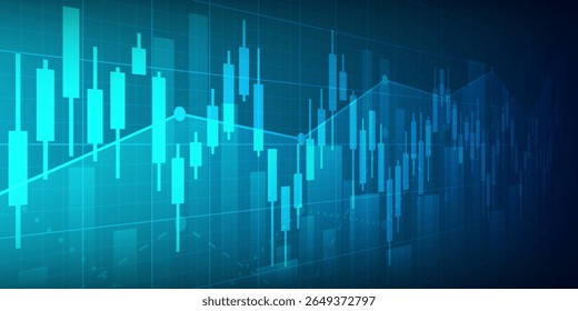 Technology financial graph with uptrend technology bar chart of stock market on blue color background