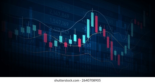 technology  financial graph with uptrend line bar chart of stock market on blue color background