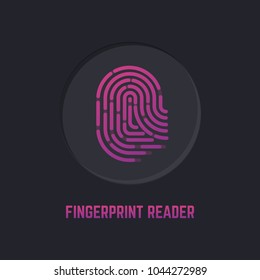 Technology of the fingerprint scanner on the device for protection from breaking, loss, theft. Icon pink purple gradient isolated on black background.