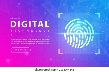 Technology fingerprint scanner security abstract background concept, Digital technology banner pink blue background binary code, abstract tech, Cloud computing, connect to network, illustration vector