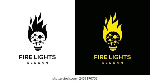 technology fire lamp logo vector icon illustration. The logo icon combines light and fire logos	
