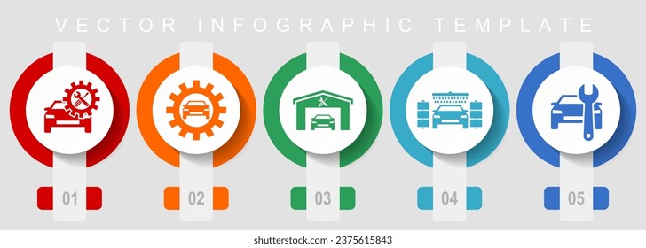 Technology flat design icon set, miscellaneous icons such as workshop, car, service and carwash, vector infographic template, web buttons collection