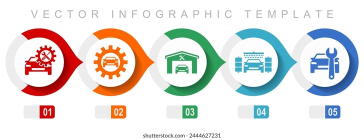 Technology flat design infographic template, miscellaneous symbols such as workshop, car, service and carwash, vector icons collection