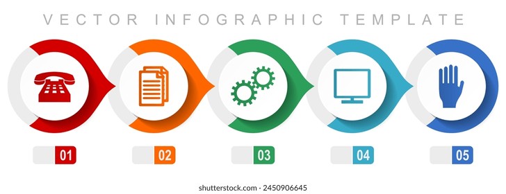 Technology flat design infographic template, miscellaneous symbols such as phone, document, gears, tv and hand, vector icons collection