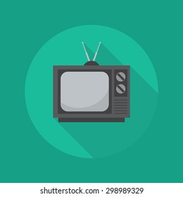 Technology Flat Icon With Long Shadow. Television