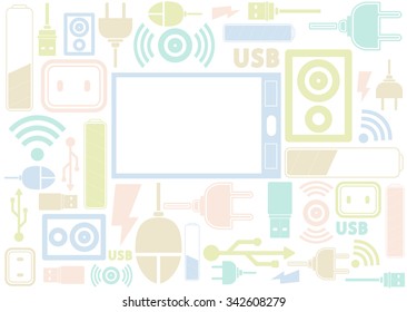 Technology flat illustration - computer objects. Pattern of gadgets and devices. Vector.