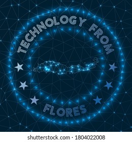 Technology From Flores. Futuristic geometric badge of the island. Technological concept. Round Flores logo. Vector illustration.