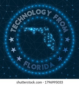 Technology From Florida. Futuristic geometric badge of the us state. Technological concept. Round Florida logo. Vector illustration.