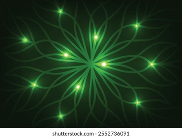 Tecnologia flores linha de luz verde modelo de fundo vetor ilustração.