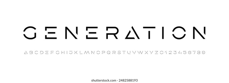 Technology font, digital cyber alphabet made futurism style, letters A, B, C, D, E, F, G, H, I, J, K, L, M, N, O, P, Q, R, S, T, U, V, W, X, Y, Z and numerals 0, 1, 2, 3, 4, 5, 6, 7, 8, 9 space style