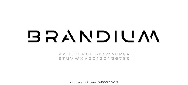 Technology font, digital cyber alphabet made future space style, bold letters A, B, C, D, E, F, G, H, I, J, K, L, M, N, O, P, Q, R, S, T, U, V, W, X, Y, Z and numerals 0, 1, 2, 3, 4, 5, 6, 7, 8, 9