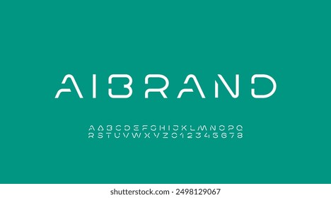 Technology font, digital cyber alphabet made futurism style, rounded letters A, B, C, D, E, F, G, H, I, J, K, L, M, N, O, P, Q, R, S, T, U, V, W, X, Y, Z and numerals 0, 1, 2, 3, 4, 5, 6, 7, 8, 9