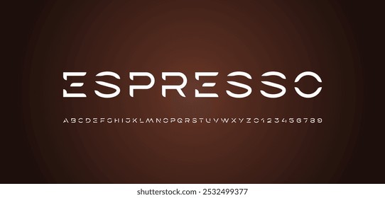 Technology font, digital cyber alphabet made future space style, bold letters A, B, C, D, E, F, G, H, I, J, K, L, M, N, O, P, Q, R, S, T, U, V, W, X, Y, Z and numerals 0, 1, 2, 3, 4, 5, 6, 7, 8, 9