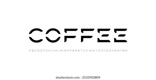 Technology font, digital cyber alphabet made future space style, bold letters A, B, C, D, E, F, G, H, I, J, K, L, M, N, O, P, Q, R, S, T, U, V, W, X, Y, Z and numerals 0, 1, 2, 3, 4, 5, 6, 7, 8, 9.