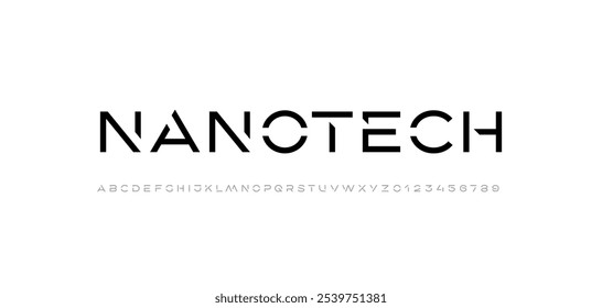 Technology font, digital cyber alphabet made sport style, letters A, B, C, D, E, F, G, H, I, J, K, L, M, N, O, P, Q, R, S, T, U, V, W, X, Y, Z and numerals 0, 1, 2, 3, 4, 5, 6, 7, 8, 9.