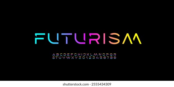 Technology font, digital cyber alphabet made bright future space style, letters A, B, C, D, E, F, G, H, I, J, K, L, M, N, O, P, Q, R, S, T, U, V, W, X, Y, Z and numerals 0, 1, 2, 3, 4, 5, 6, 7, 8, 9