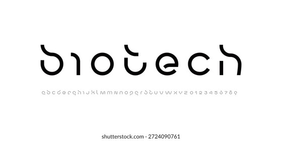 Schriftart für Technologie, digitales Cyber-Alphabet, lateinische Buchstaben A, B, C, D, E, F, G, H, I, J, K, L, M, N, O, P, Q, R, S, T, U, V, W, X, Y, Z und arabische Ziffern 0, 1, 2, 3, 4, 5, 6, 7, 8, 9 (Raummuster)