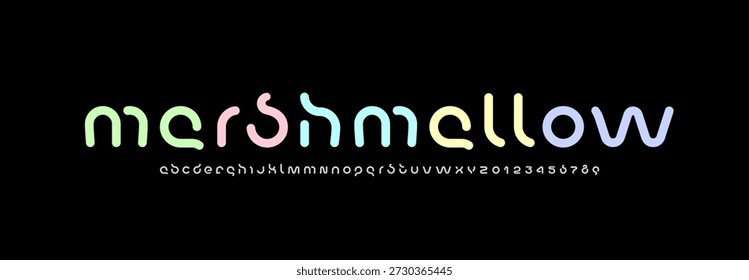 Technology font, digital cyber alphabet, rounded letters A, B, C, D, E, F, G, H, I, J, K, L, M, N, O, P, Q, R, S, T, U, V, W, X, Y, Z and numerals 0, 1, 2, 3, 4, 5, 6, 7, 8, 9, vector illustration 10EPS.