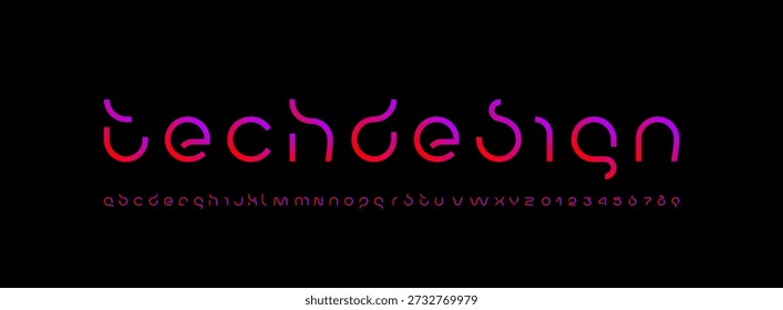 Technology font, digital cyber alphabet, letters A, B, C, D, E, F, G, H, I, J, K, L, M, N, O, P, Q, R, S, T, U, V, W, X, Y, Z and numerals 0, 1, 2, 3, 4, 5, 6, 7, 8, 9, vector illustration 10EPS.