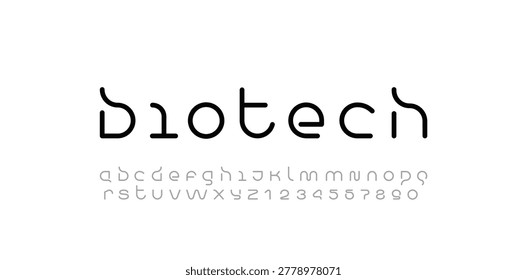 Technologie-Schriftart, digitales Cyber-Alphabet, Buchstaben A, B, C, D, E, F, G, H, I, J, K, L, M, N, O, P, Q, R, S, T, U, V, W, X, Y, Z und Ziffern 0, 1, 2, 3, 4, 5, 6, 7, 8, 9 im Raumartstil