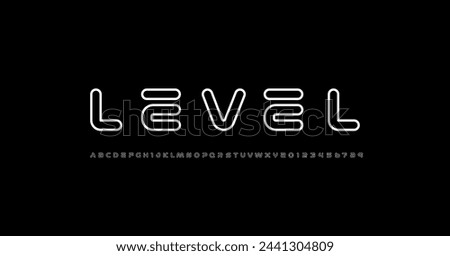 Technology font, digital cyber alphabet, rounded letters and numerals made in outlines style, vector illustration 10EPS