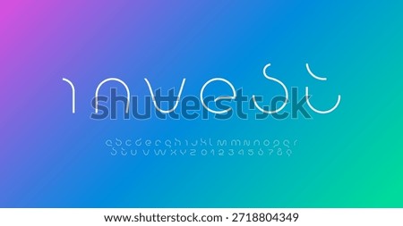 Technology font, digital cyber alphabet, Latin letters A, B, C, D, E, F, G, H, I, J, K, L, M, N, O, P, Q, R, S, T, U, V, W, X, Y, Z and Arab numerals 0, 1, 2, 3, 4, 5, 6, 7, 8, 9 space style