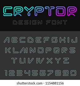 Technology Font Linear Style Vector Design. Useful For Blockchain Cryptocurrency Logo Virtual Reality VR Internet Of Things IOT Robot Web Themes.